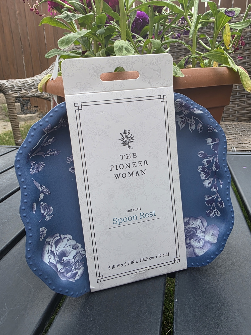 Pioneer Woman Delilah Blue Floral Spoon Rest Bamboo Melamine NIP 6x6.7